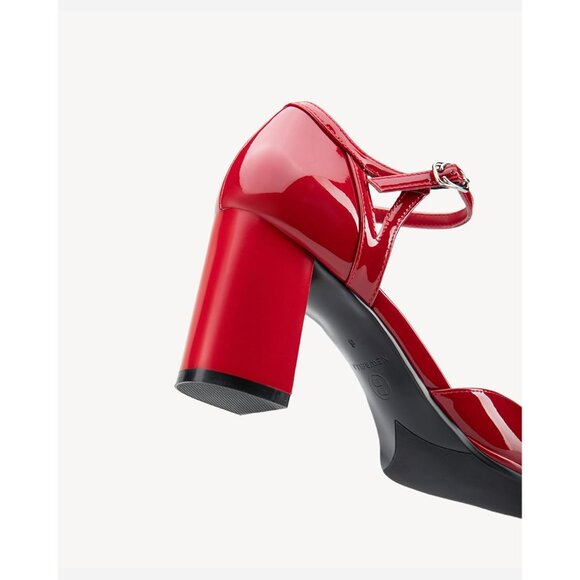 Newbella Women's Burgundy Mary Jane Pumps Low Block Heel Square Toe Dress Shoes - Picture 4 of 5